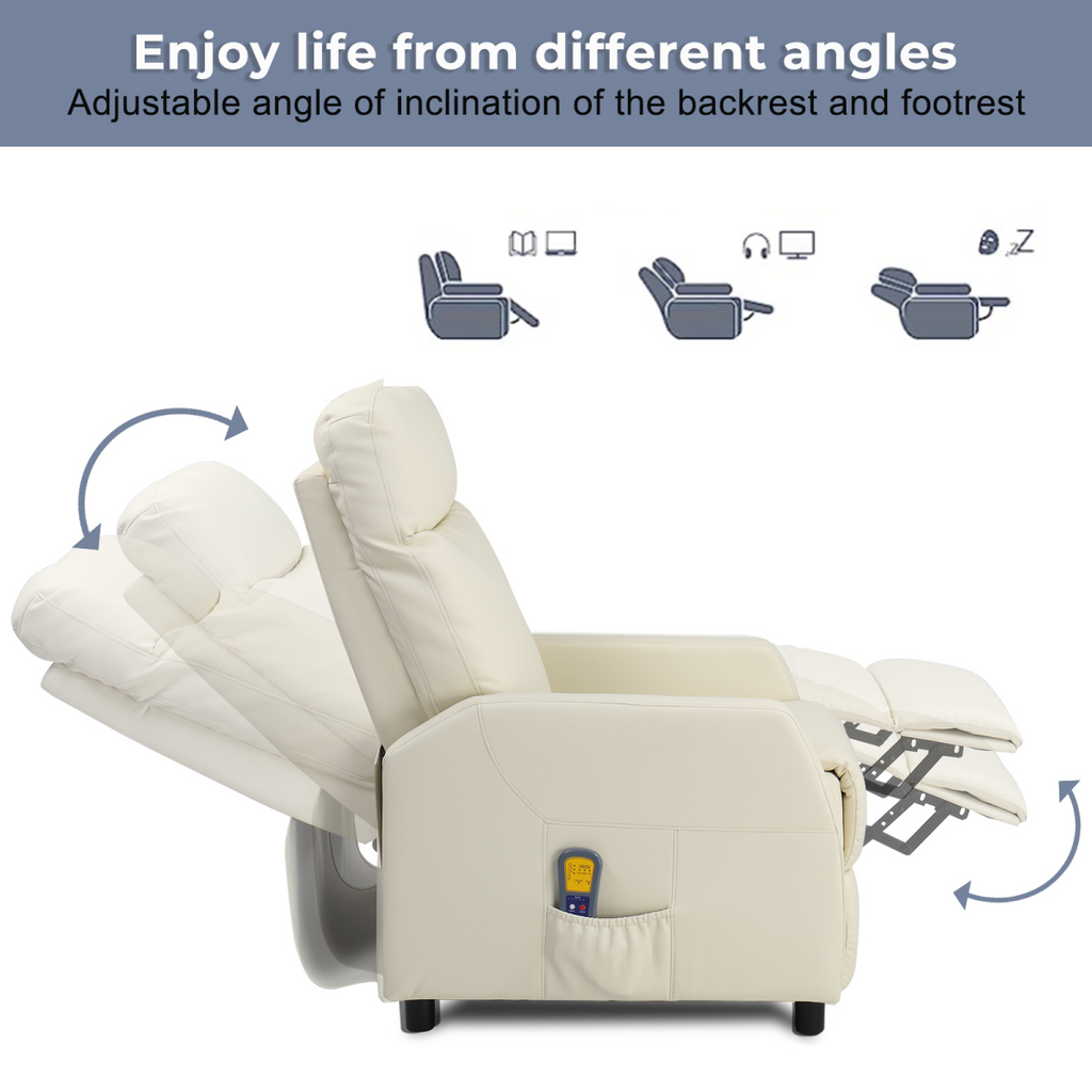 PU With 6-Point Massage Heating Function Recliner Cream White