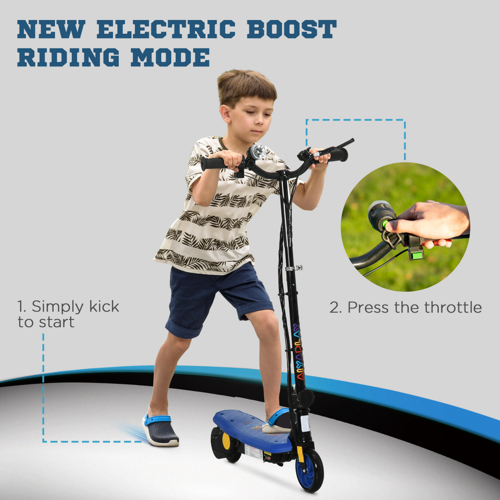 Folding Electric Scooter E-Scooter with LED Headlight, for Ages 7-14 Years - Blue