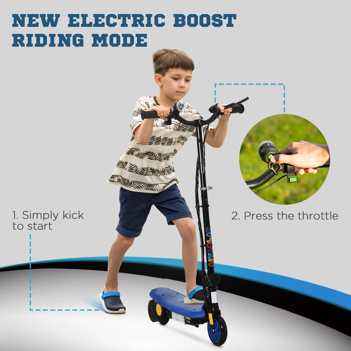 Folding Electric Scooter E-Scooter with LED Headlight, for Ages 7-14 Years - Blue