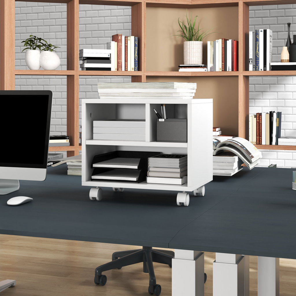 HOMCOM Printer Stand with Storage Printer Cart on Wheels for Home Office White