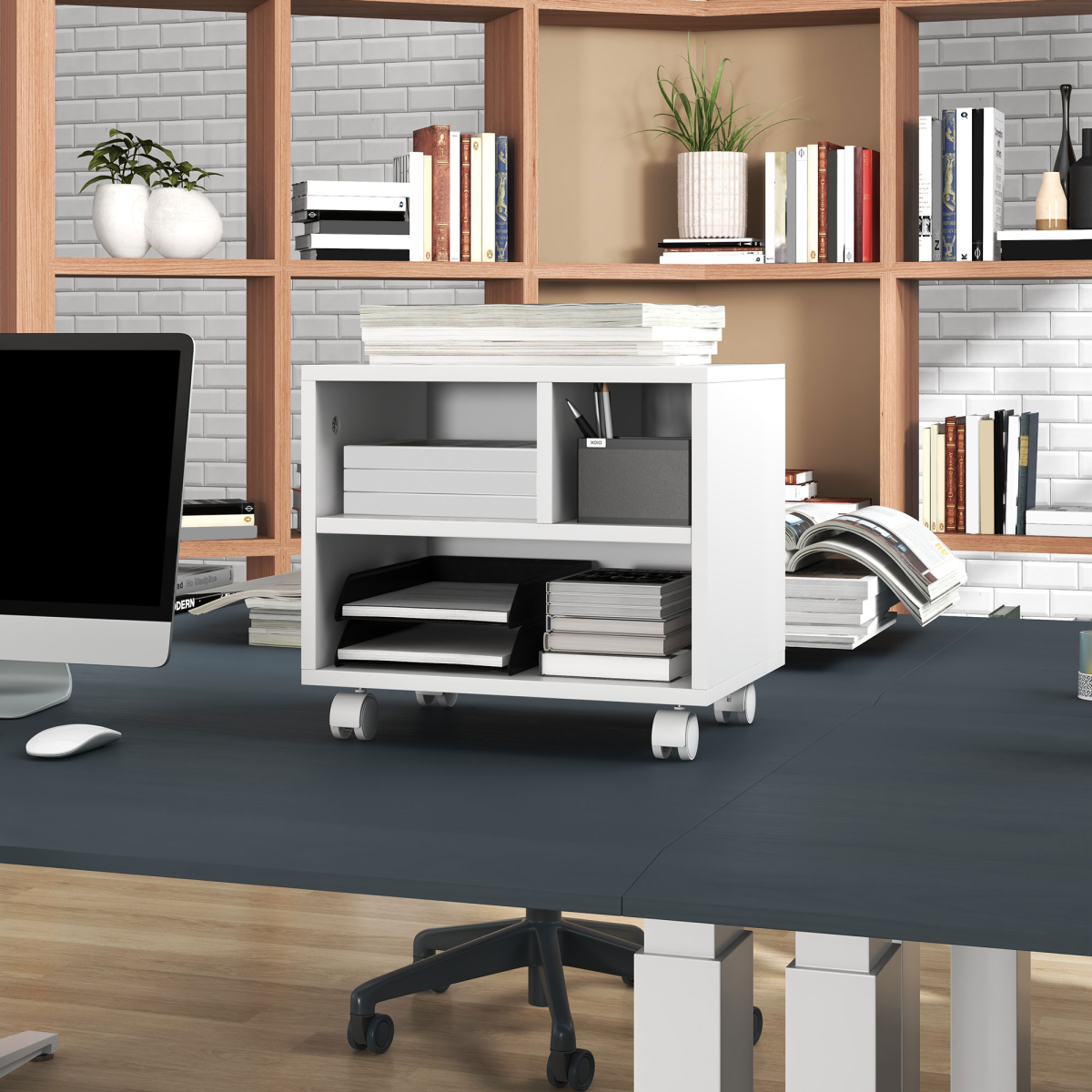 HOMCOM Printer Stand with Storage Printer Cart on Wheels for Home Office White