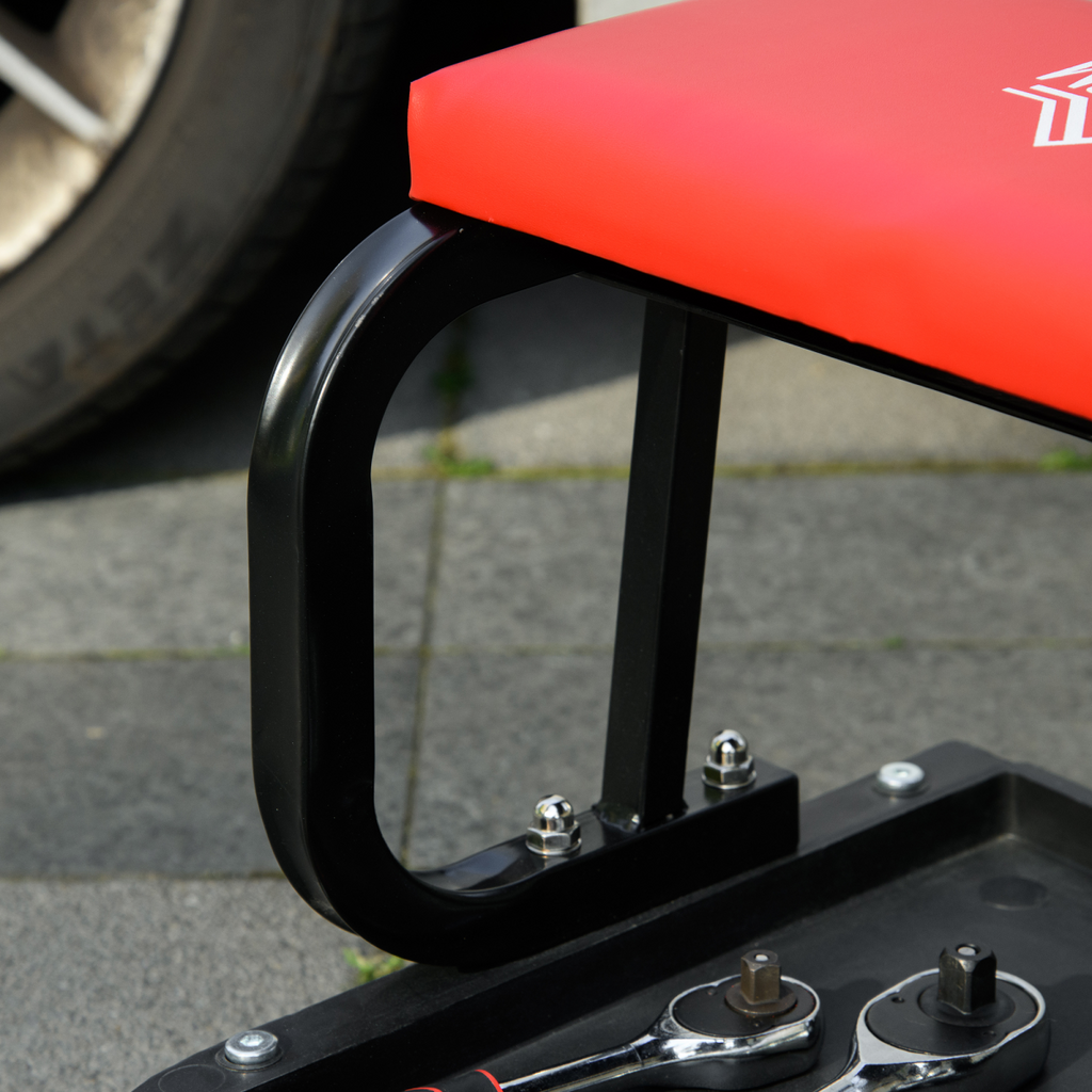 HOMCOM Workshop Stool, Rolling Mechanic Stool with 360 Degree Swivel, Red
