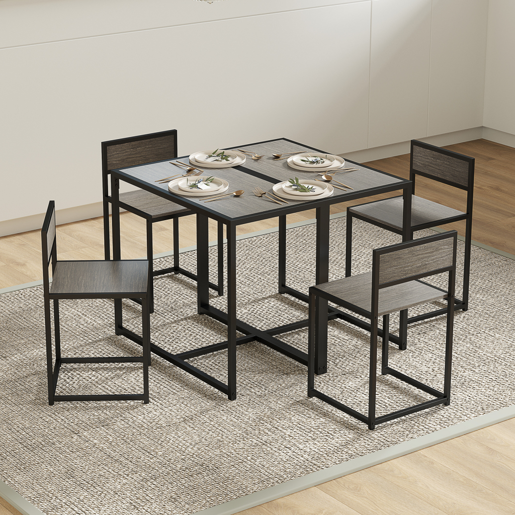 HOMCOM 3 Piece Dining Table Set with Metal Frame Grey Wood-Effect