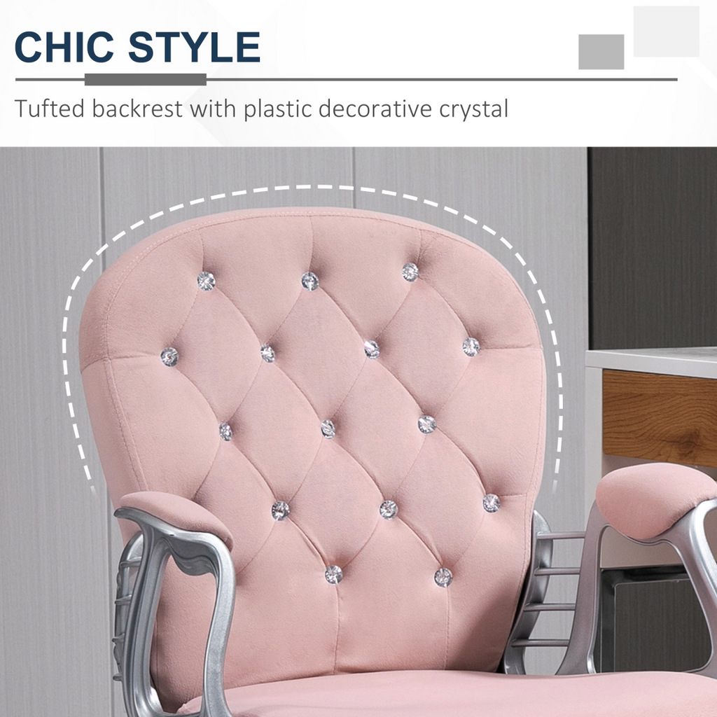 Office Chair Luxury Velour Diamond Tufted Padded Ergonomic 360 – Swivel Pink