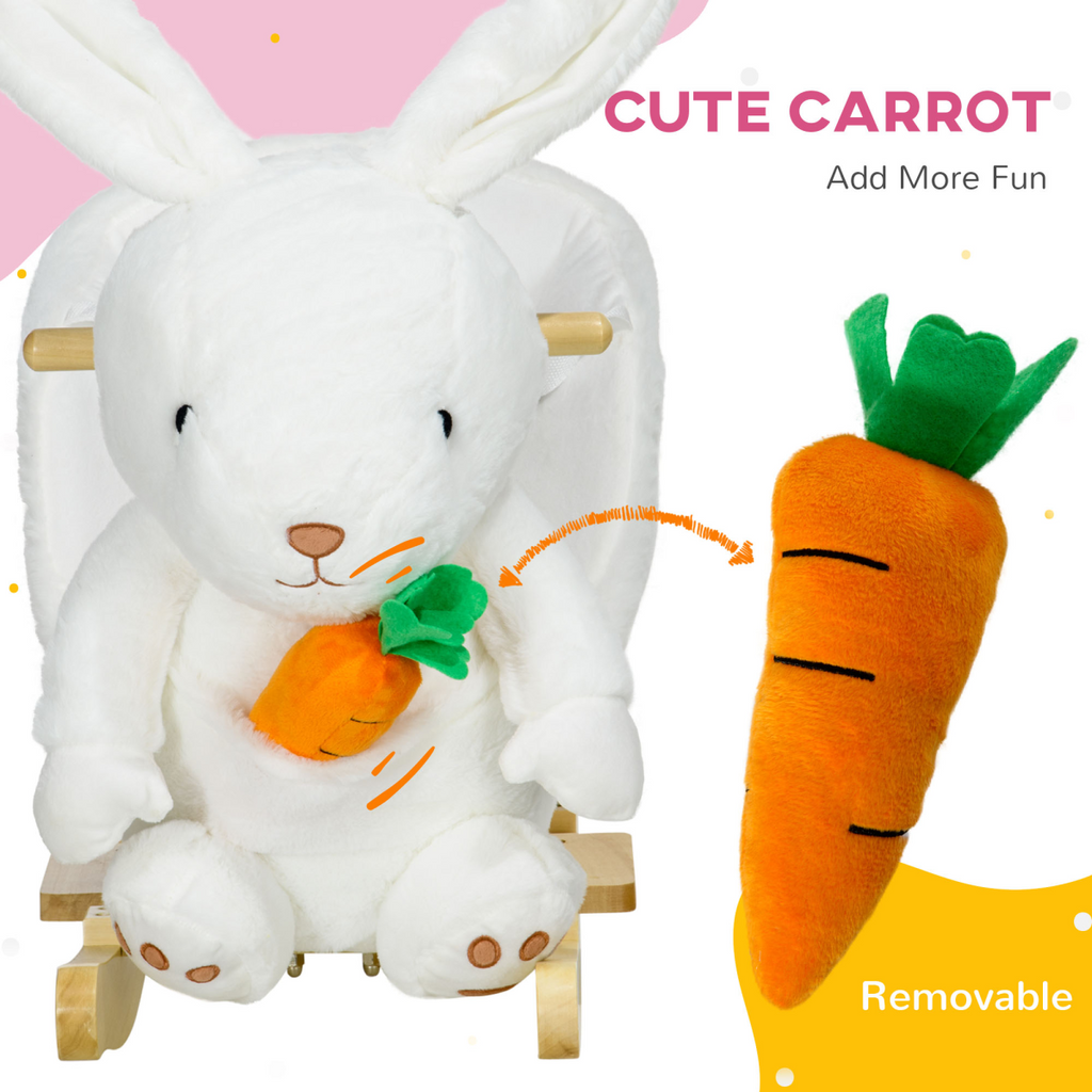 HOMCOM Kids Rabbit-Shaped Rocking Horse with Realistic Sounds Safety Belt White
