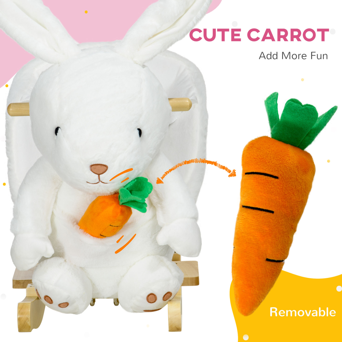 HOMCOM Kids Rabbit-Shaped Rocking Horse with Realistic Sounds Safety Belt White