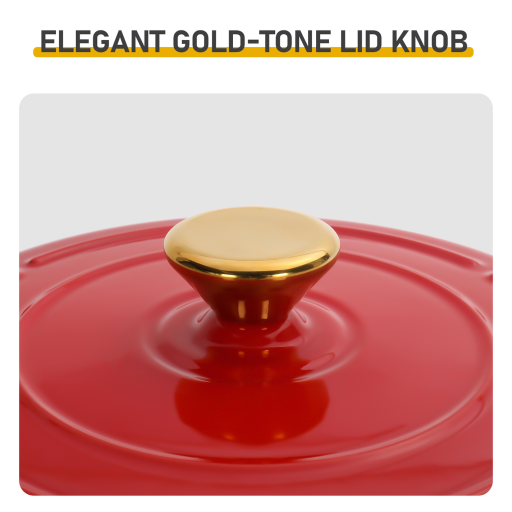 Cast iron 6QT cooking pot - Gradient red - Includes two silicone gloves - Enamel pot