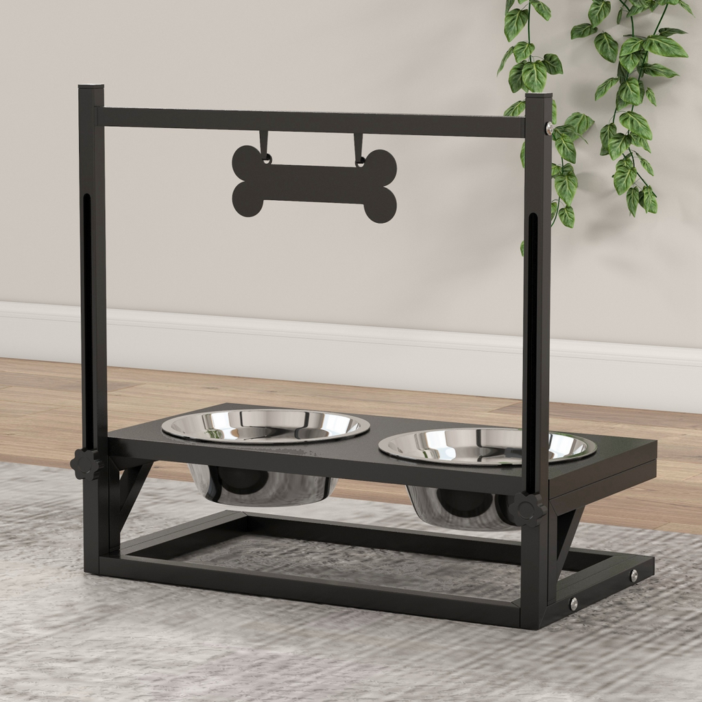 PawHut Raised Dog Bowl w/ Adjustable Height Stand for Small Medium Large Dogs