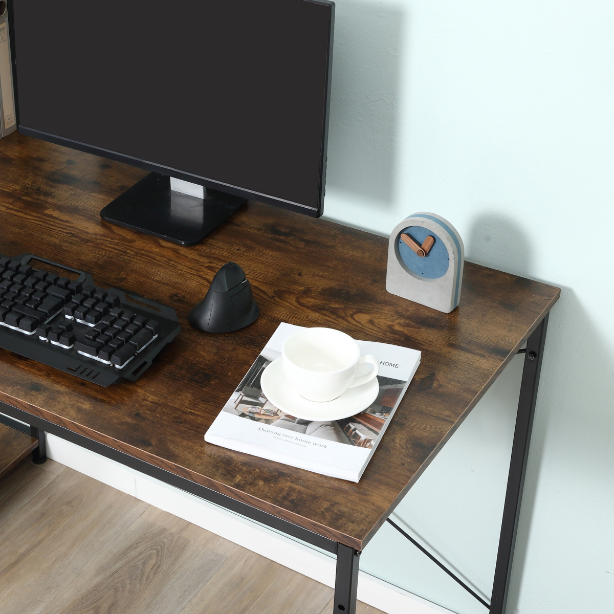Computer Desk PC Table Study Workstation Home Office 4-tier Bookshelf Storage