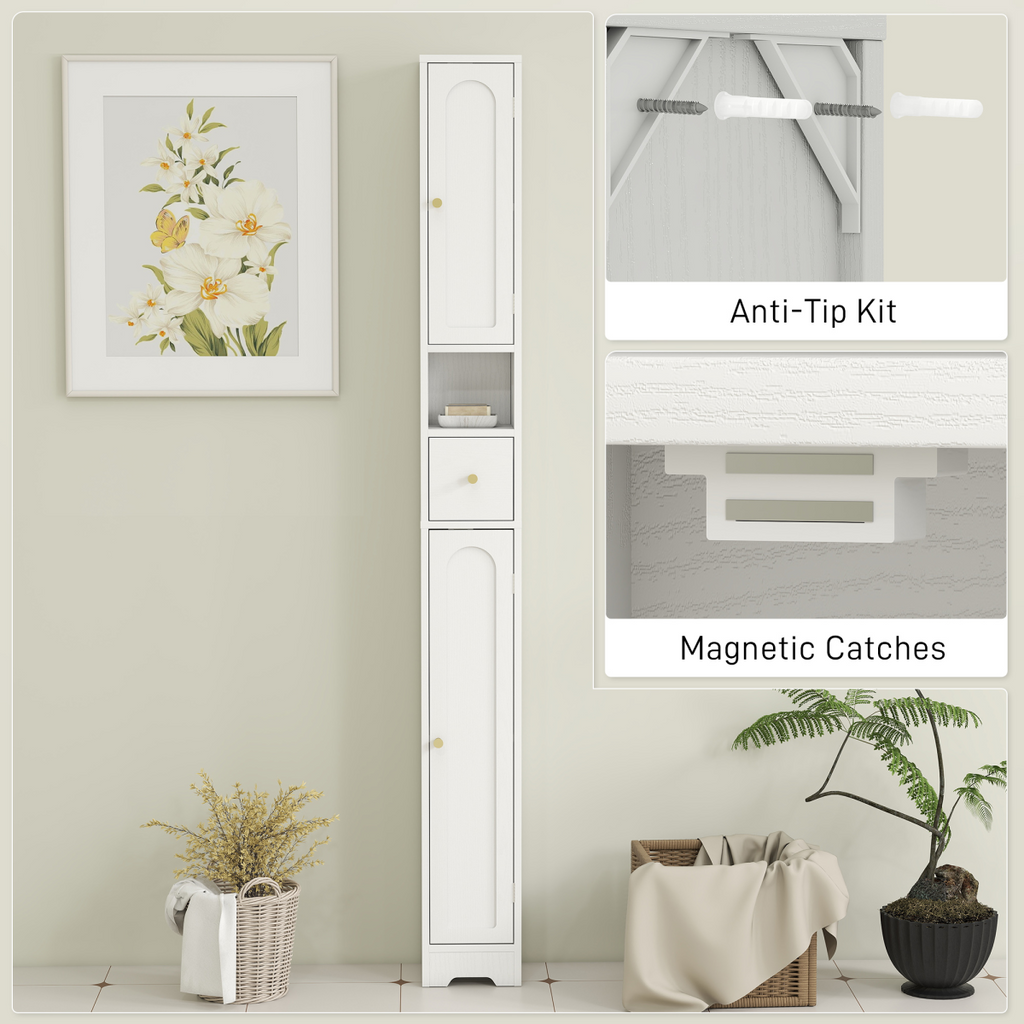 HOMCOM 20cm Slim Bathroom Storage Cabinet with Adjustable Shelves White