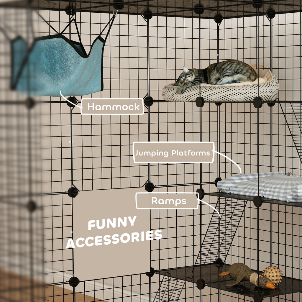 PawHut DIY 4 Tier Cat Cage Indoor with Hammock, Ramps, Doors, for 1-3 Cats