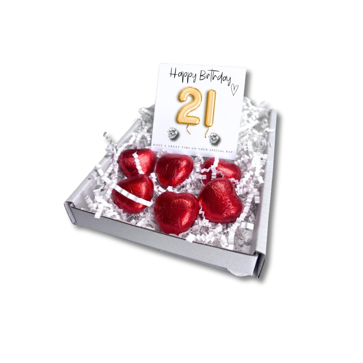 21st Birthday Cubic Zirconia Earrings & Gold Balloons Mini Hamper