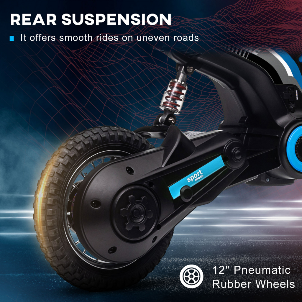 HOMCOM 24V Kids Electric Motorbike with Twist Grip Throttle, Music, Horn - Blue