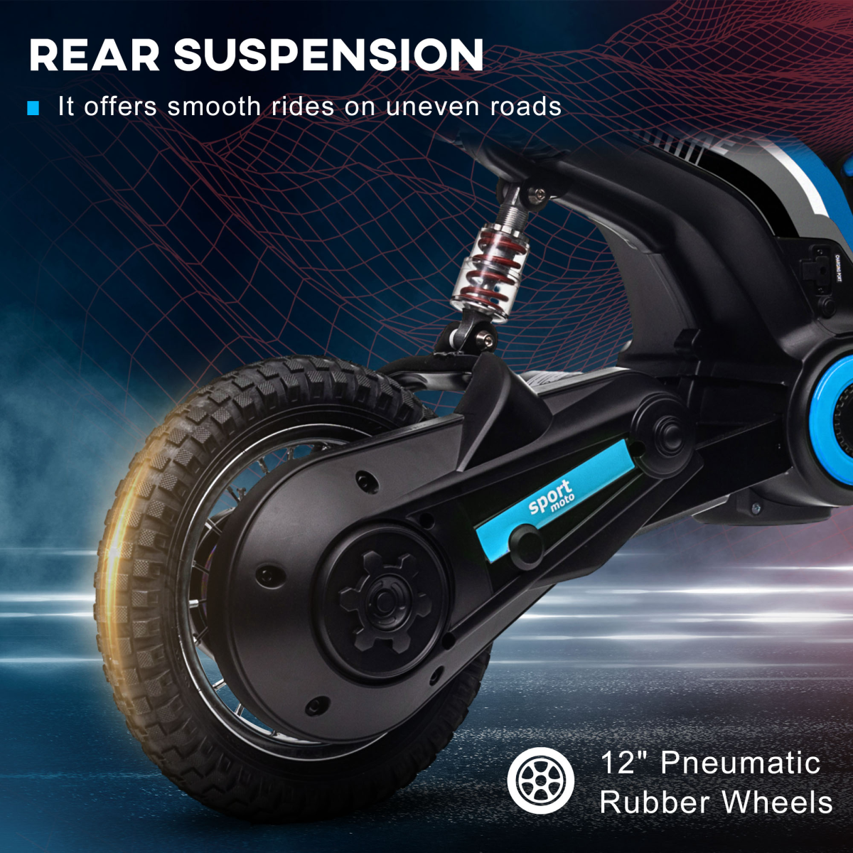 HOMCOM 24V Kids Electric Motorbike with Twist Grip Throttle, Music, Horn - Blue
