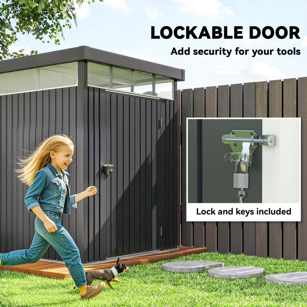 Outsunny 5.3 x 8.5ft Galvanised Steel Garden Shed with Roof Windows