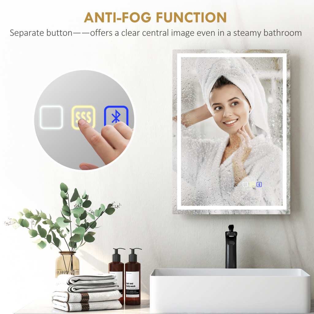 HOMCOM 500 x 700 mm Bathroom Mirror with Bluetooth Lights Demister Pad