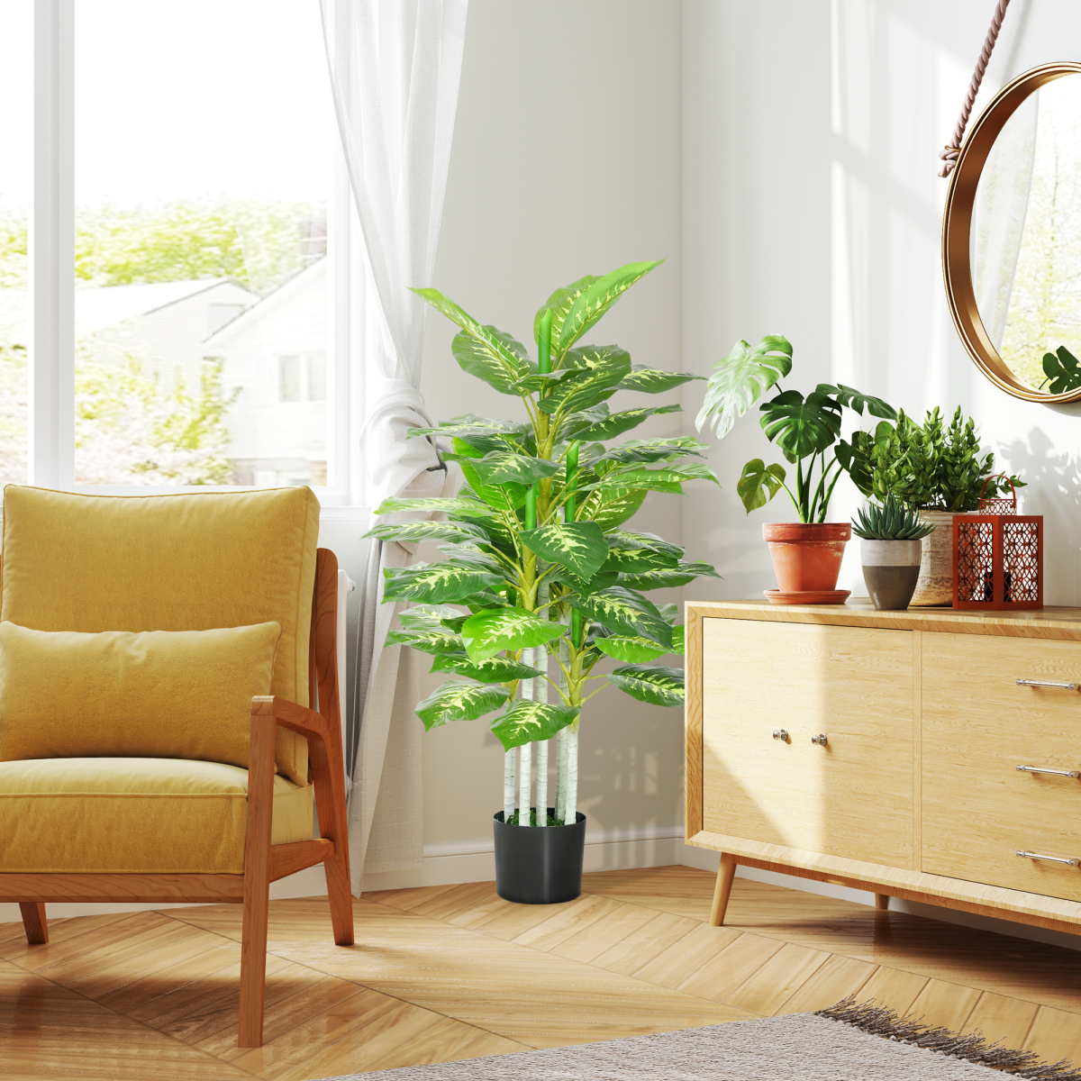 HOMCOM Artificial Evergreen Tree Fake Plant in Pot Indoor Outdoor Decor