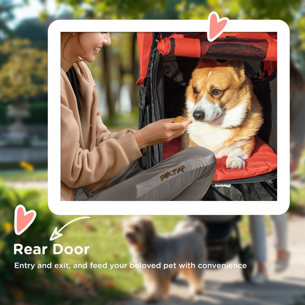 Folding 3 Wheel Pet Stroller Travel Adjustable Canopy Storage Brake Red Pawhut