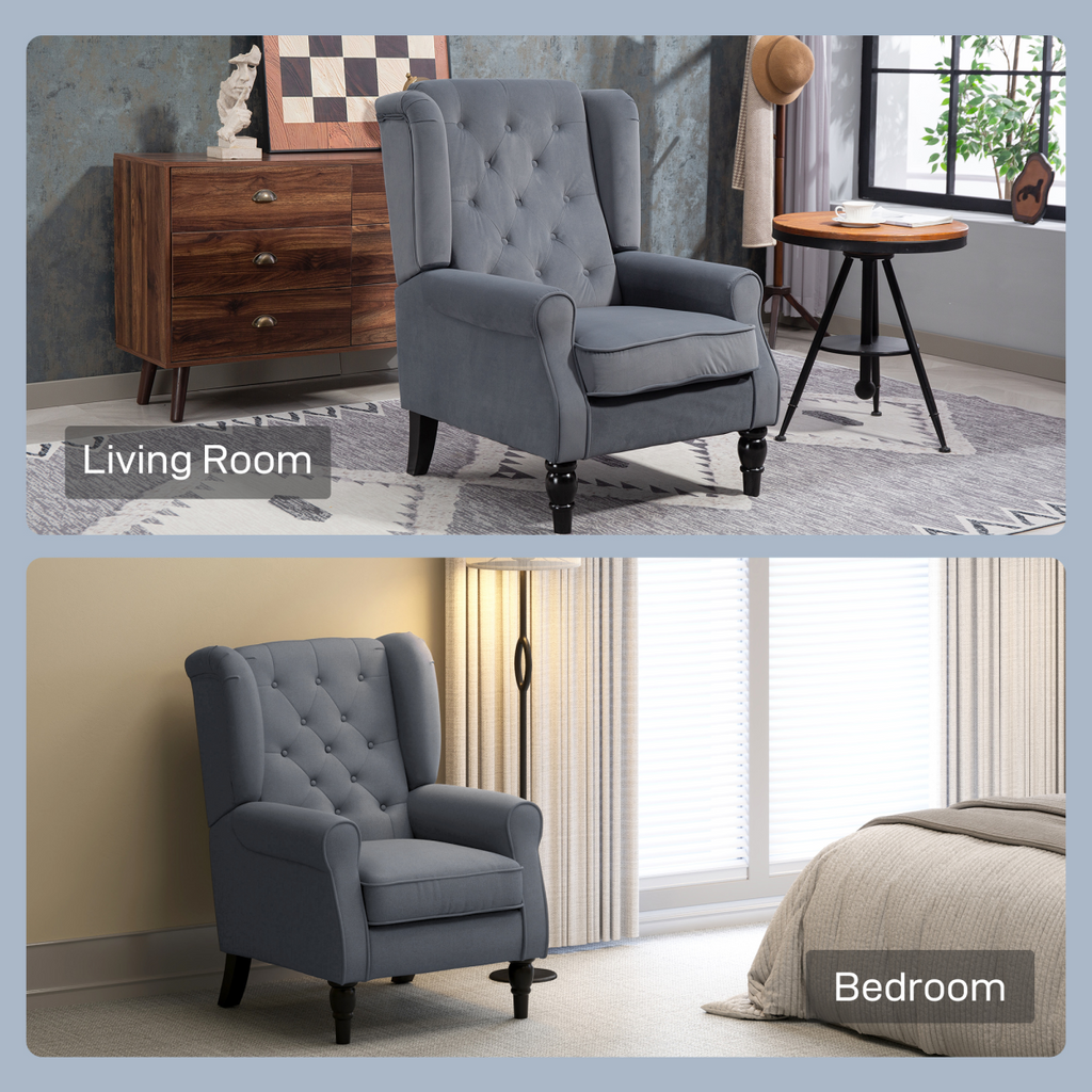 Grey Tufted Velvet High-Back Armchair
