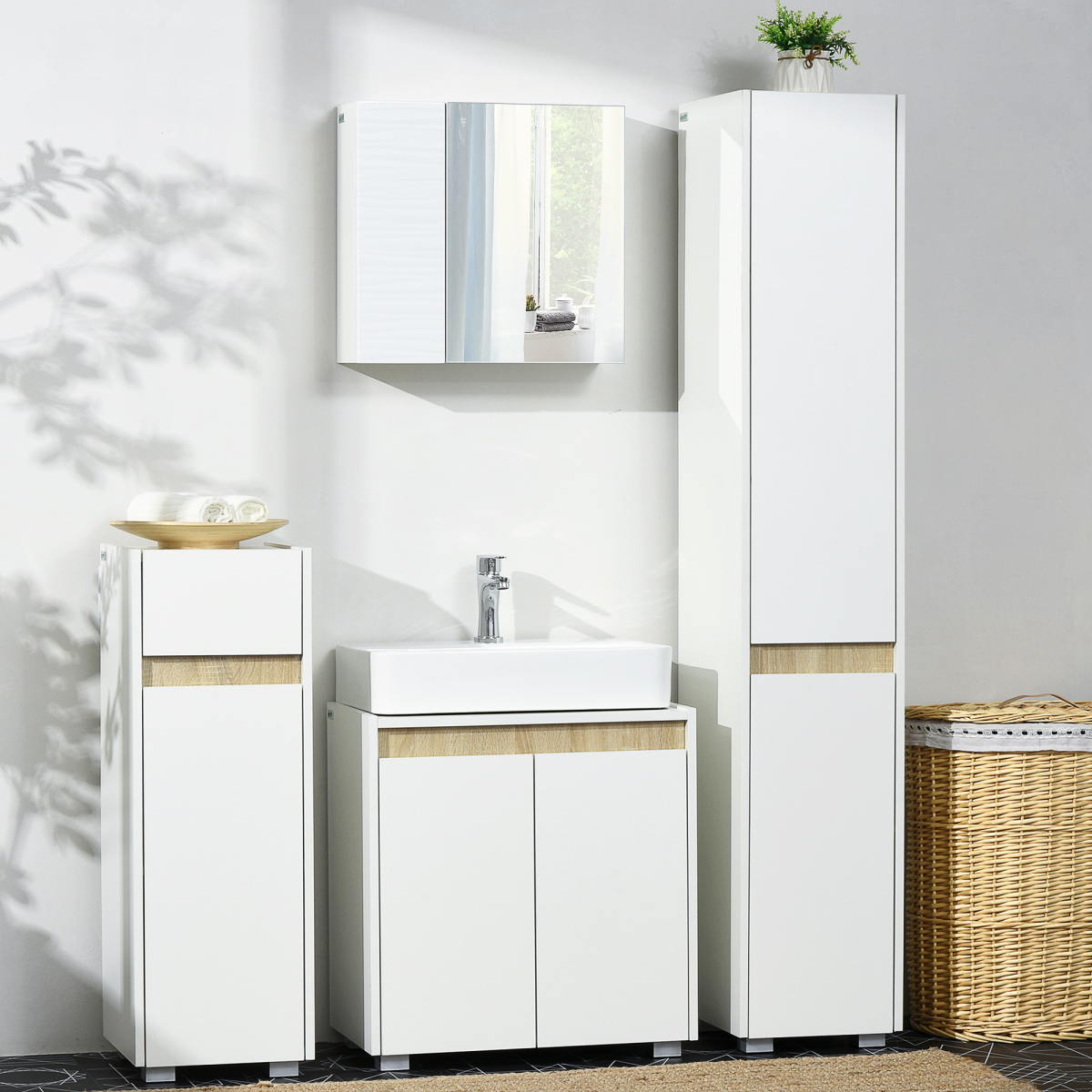 Tall Bathroom Cabinet Modern Freestanding Tallboy w/ Adjustable Shelves White
