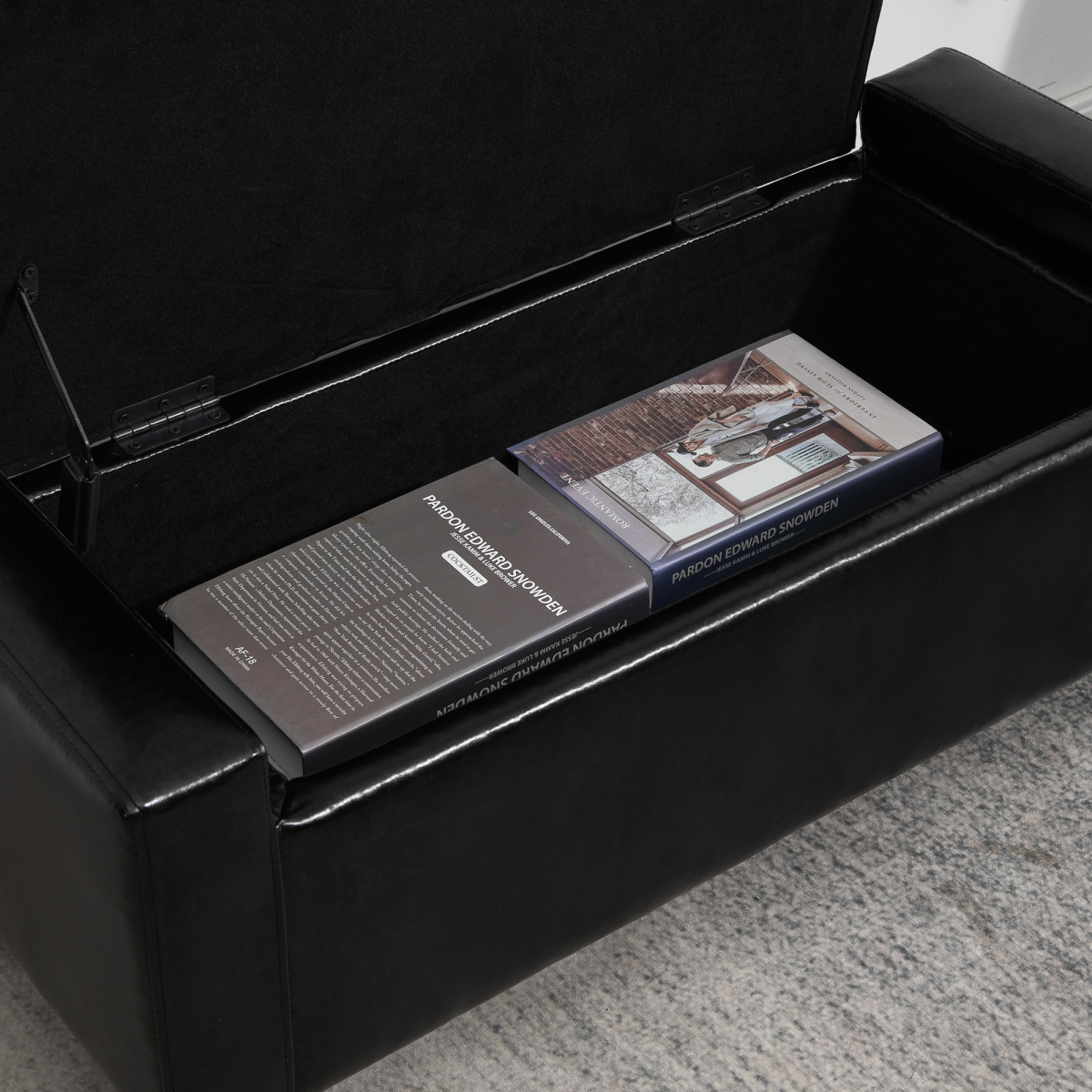 Deluxe PU Leather Storage Ottoman Bench Footrest Stool Large Storage Space