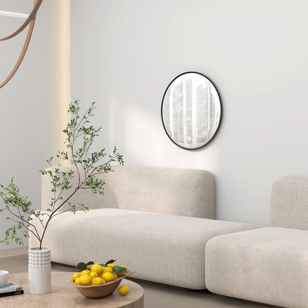 HOMCOM Wall Mirror for Living Room Bedroom, 61 cm Circle Bathroom Mirror, Black