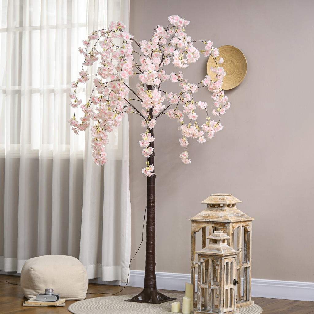 HOMCOM 180cm Cherry Blossom Tree Light with 350 LED Lights Fake Sakura Tree