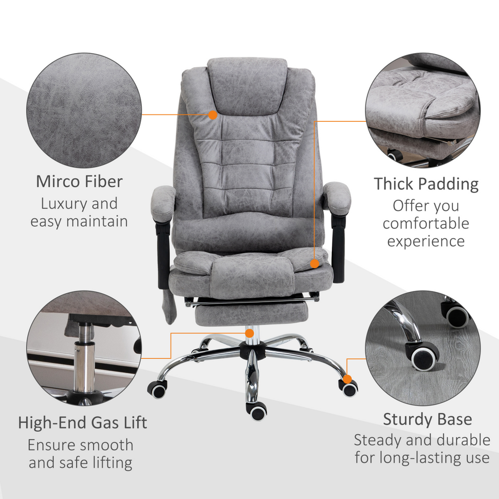 Vintage High Back Heated Massage Office Chair with 6 Vibration Points, Grey