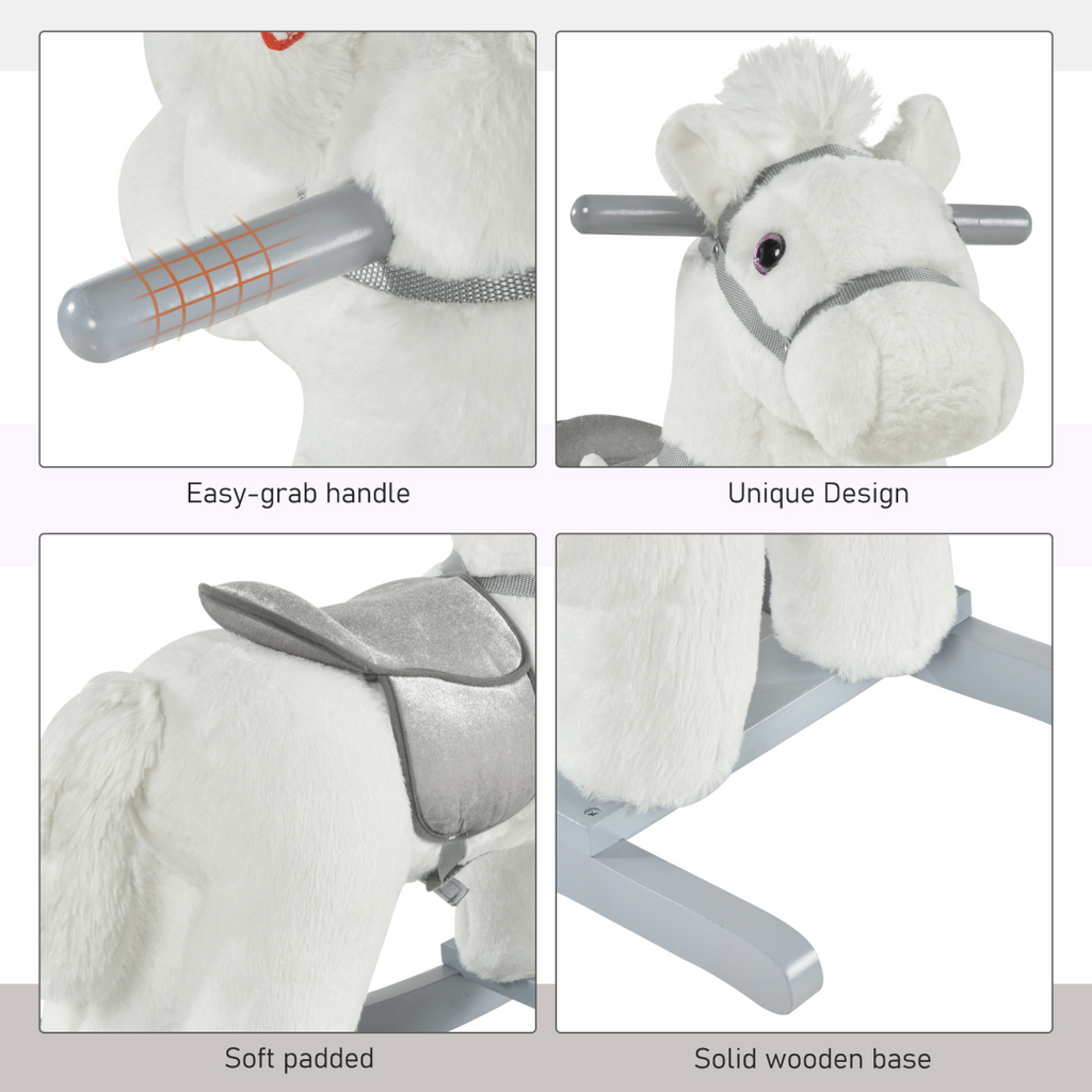 Kids Plush Ride-On Rocking Horse with Plush Toy Sound Handle Grip HOMCOM