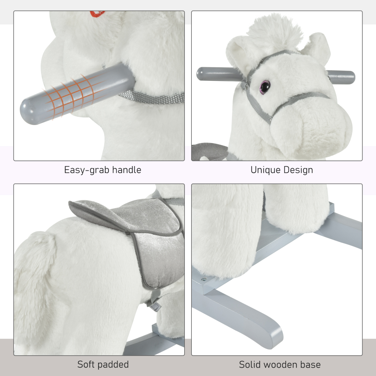 Kids Plush Ride-On Rocking Horse with Plush Toy Sound Handle Grip HOMCOM