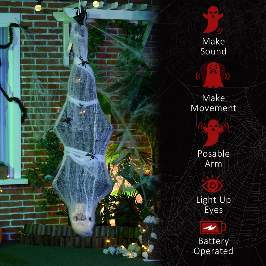 HOMCOM 5.5ft Animated Halloween Decoration Hanging Mummy with Spider Web