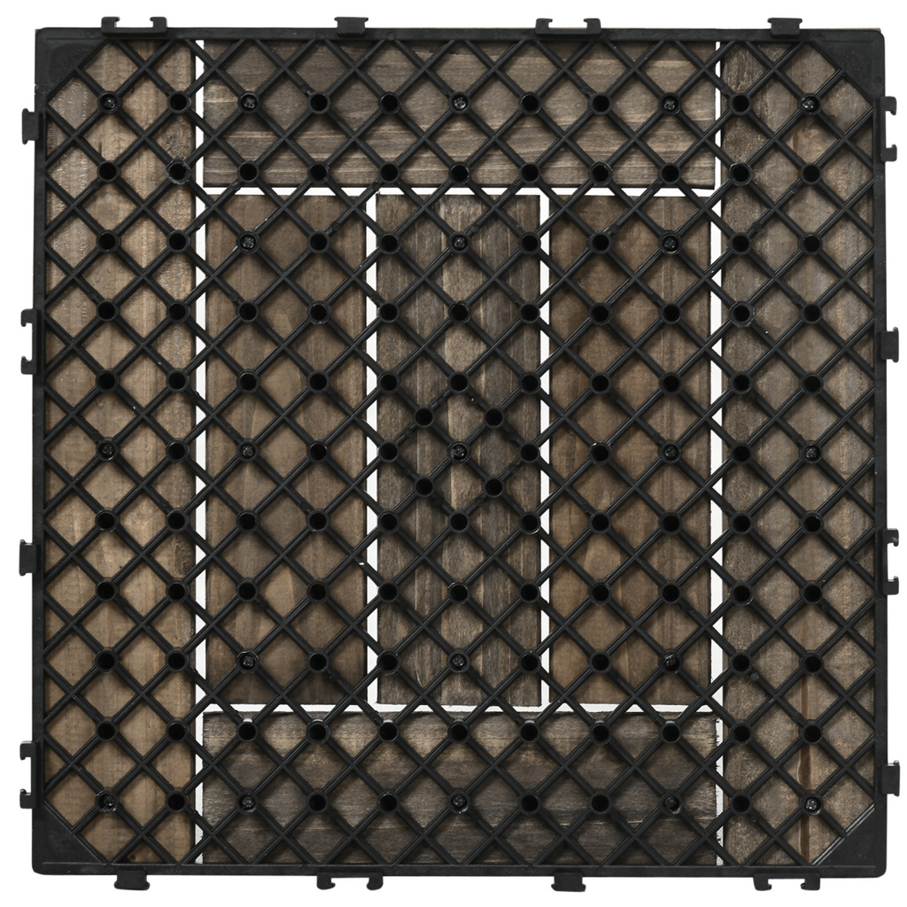 Set of 27 Wooden Interlocking Decking Tiles, 30 x 30 cm, Total 2.5?, Grey