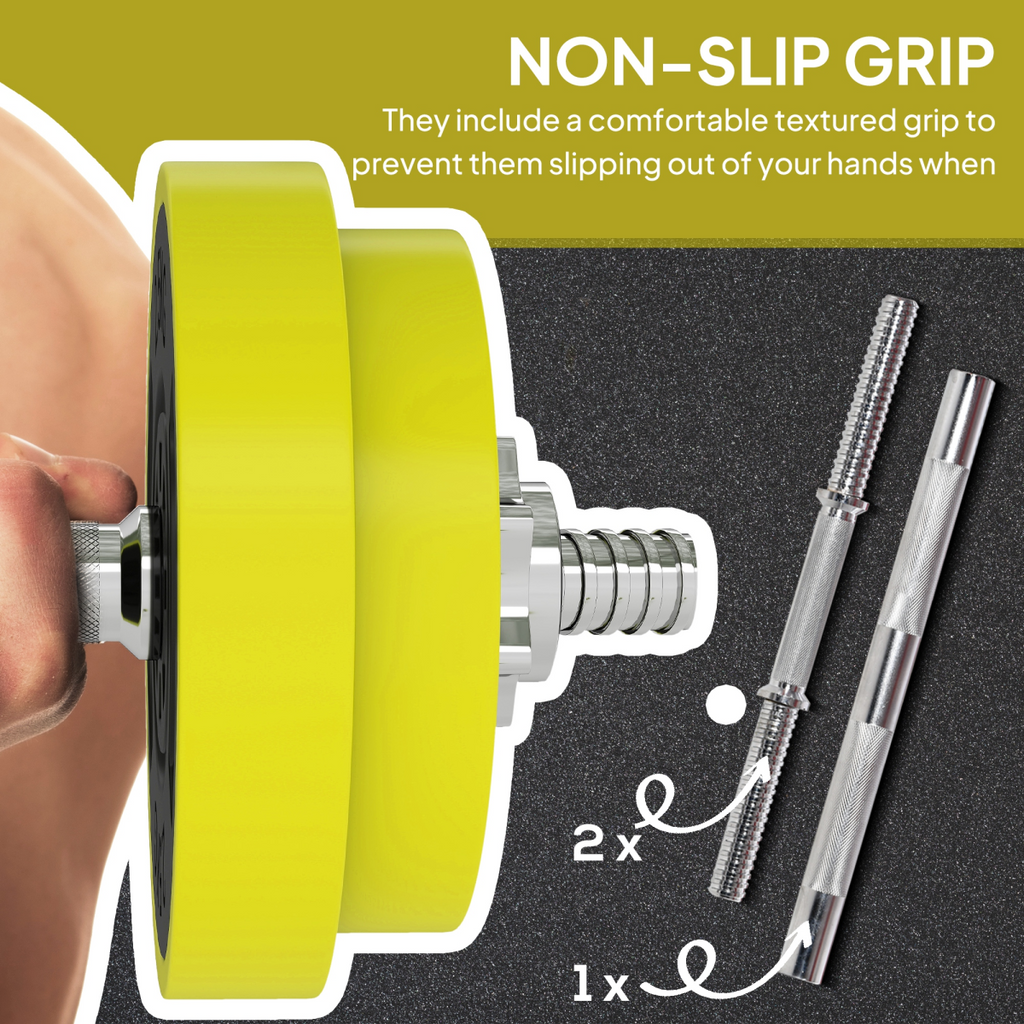 HOMCOM Adjustable 20KGS Barbell & Dumbbell Set for Home Gym, Yellow