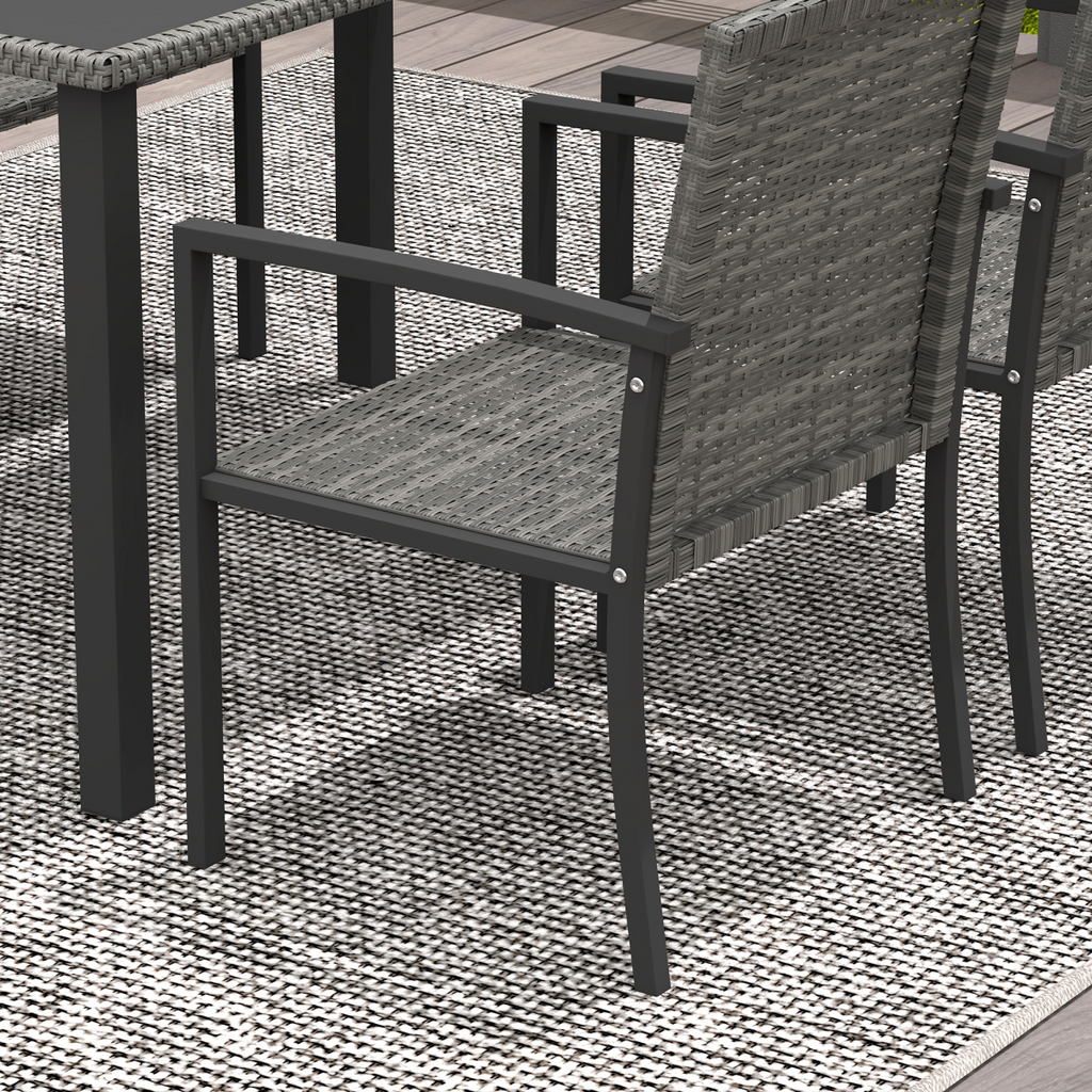Outsunny 4 Seater Rattan Garden Furniture Set with Glass Tabletop - Grey
