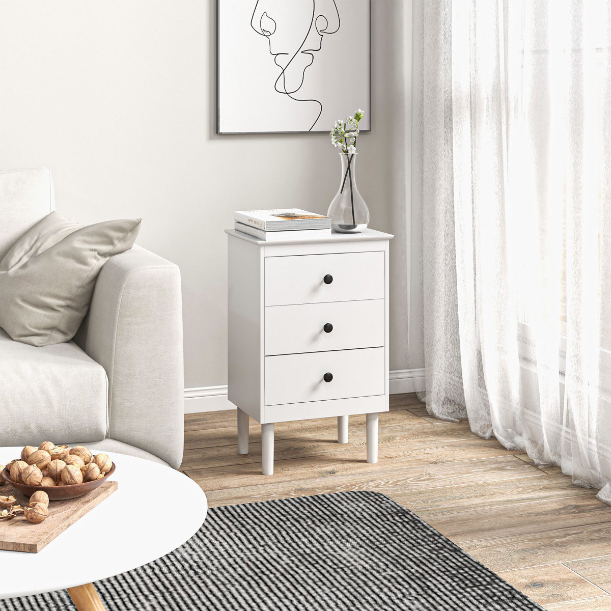 HOMCOM Bedside Table Set of 2, Bedside Cabinet w/ 3 Drawers, Modern Side Table,