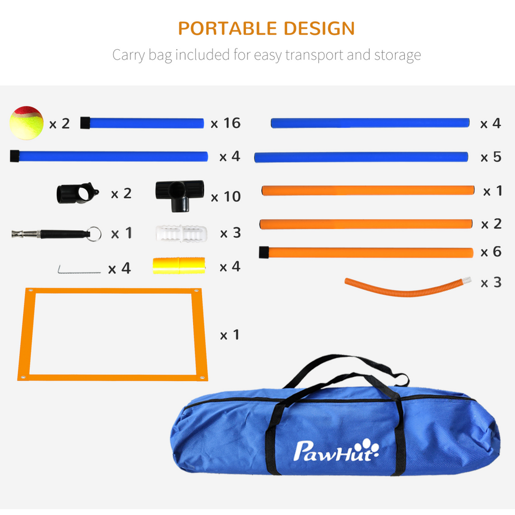 PawHut 4 Pcs Dog Agility Training Equipment, Dog Outdoor Games w/ Carry Bag