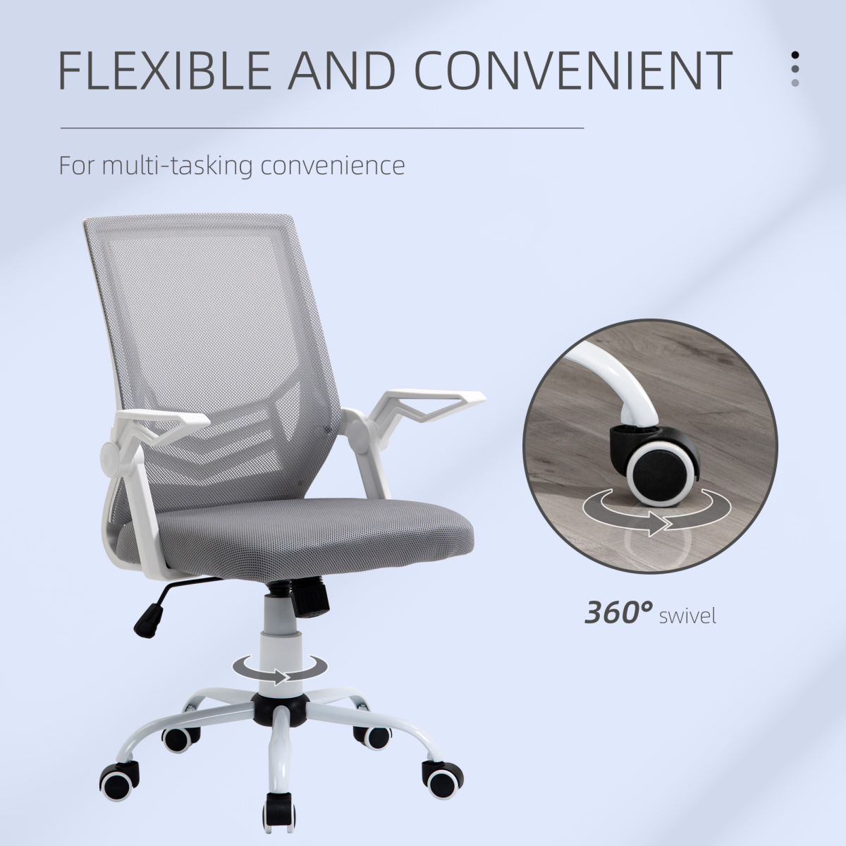 Mesh Swivel Office Chair Task Computer Chair with Lumbar Support, Grey Vinsetto