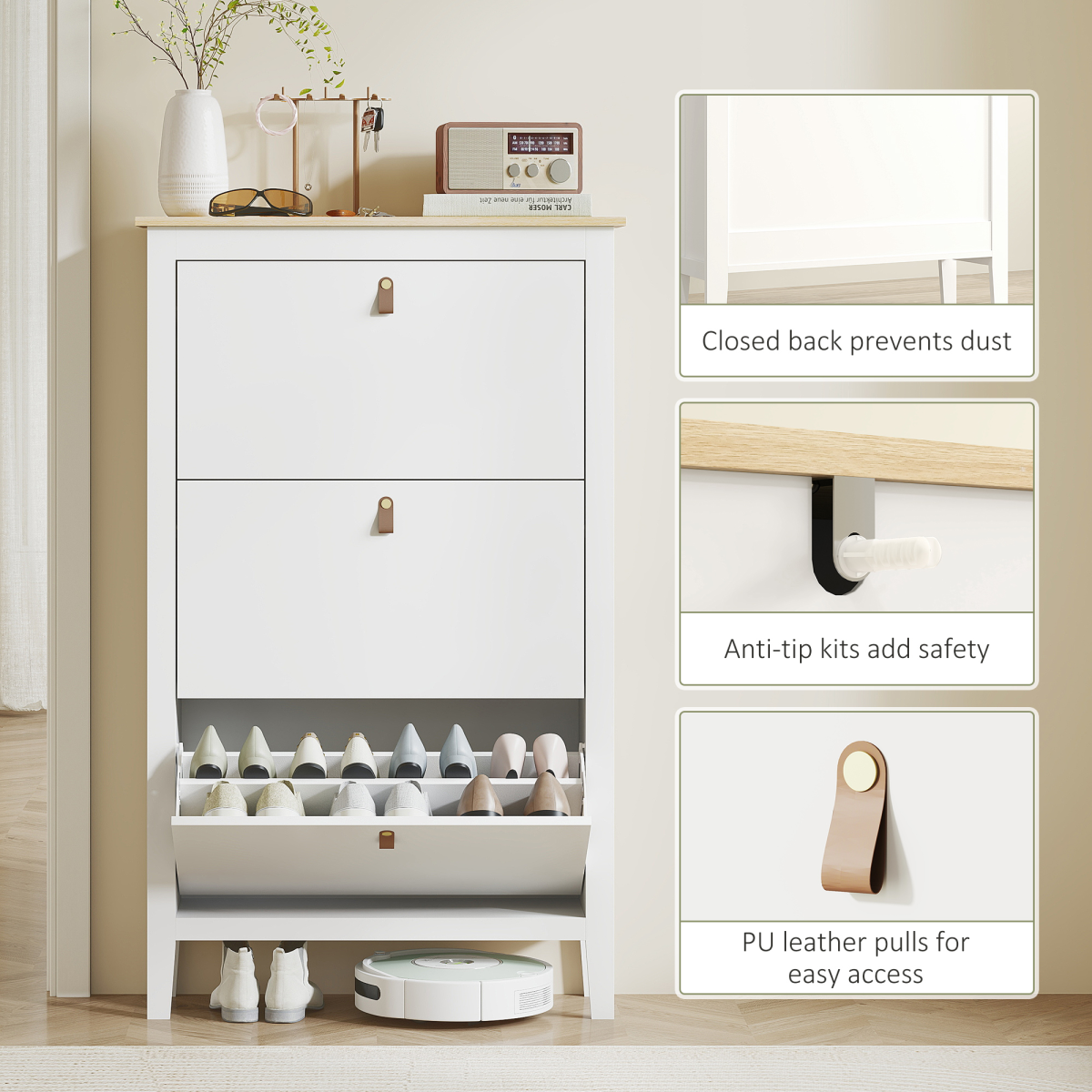 Three drawer shoe cabinet