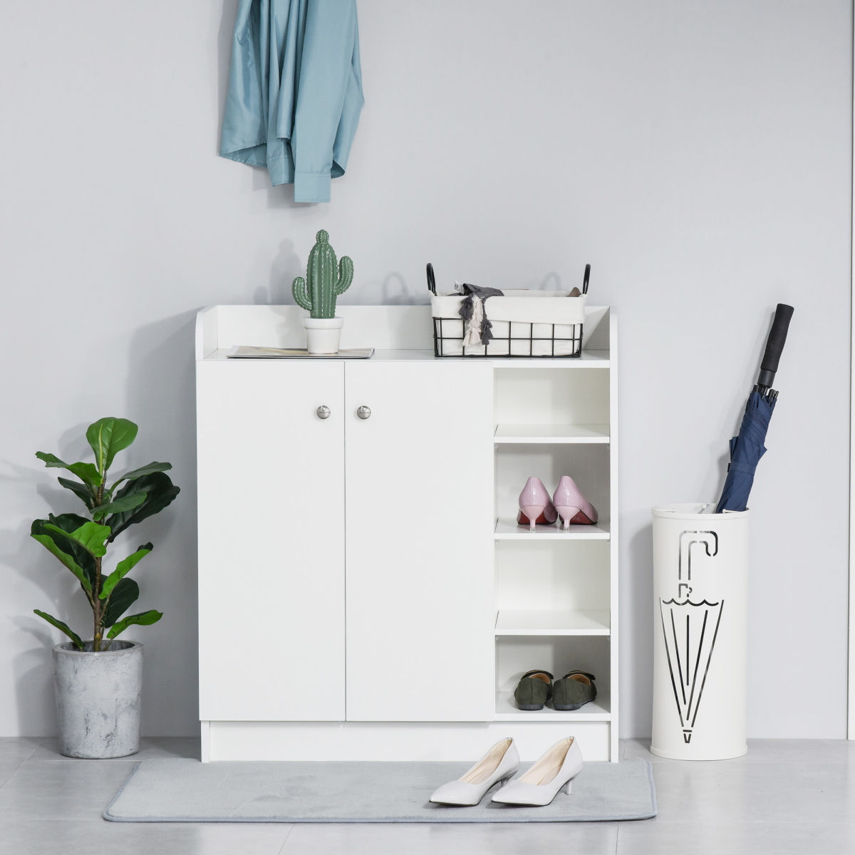 Shoe Storage Cabinet Home 2 Doors w/Adjustable 4 Shelves White