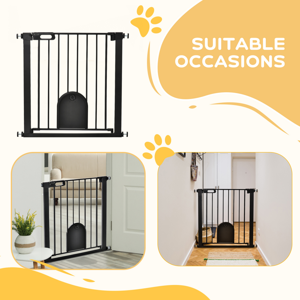 75-82 cm Pet Safety Gate, Stair Pressure Fit, Auto Close, Double Locking, Black