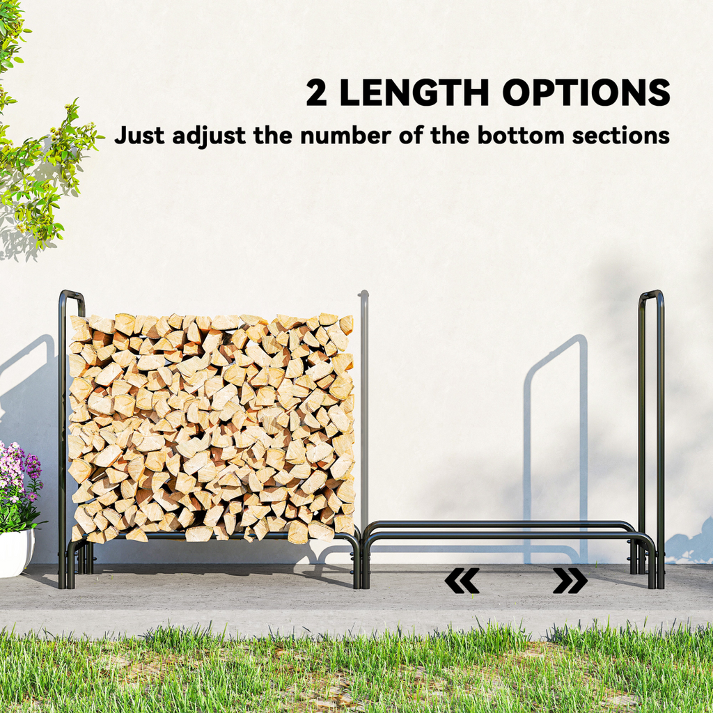 Outsunny Metal Firewood Rack, Log Holder, 200 x 36 x 99 cm, Dark Green