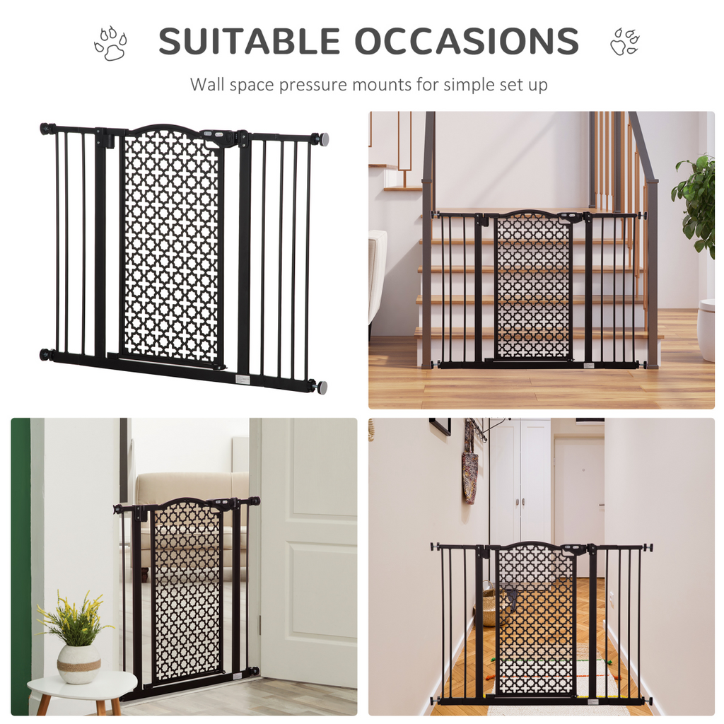 74-105 cm Pet Safety Gate Pressure Fit Stair with Double Locking, Black Pawhut
