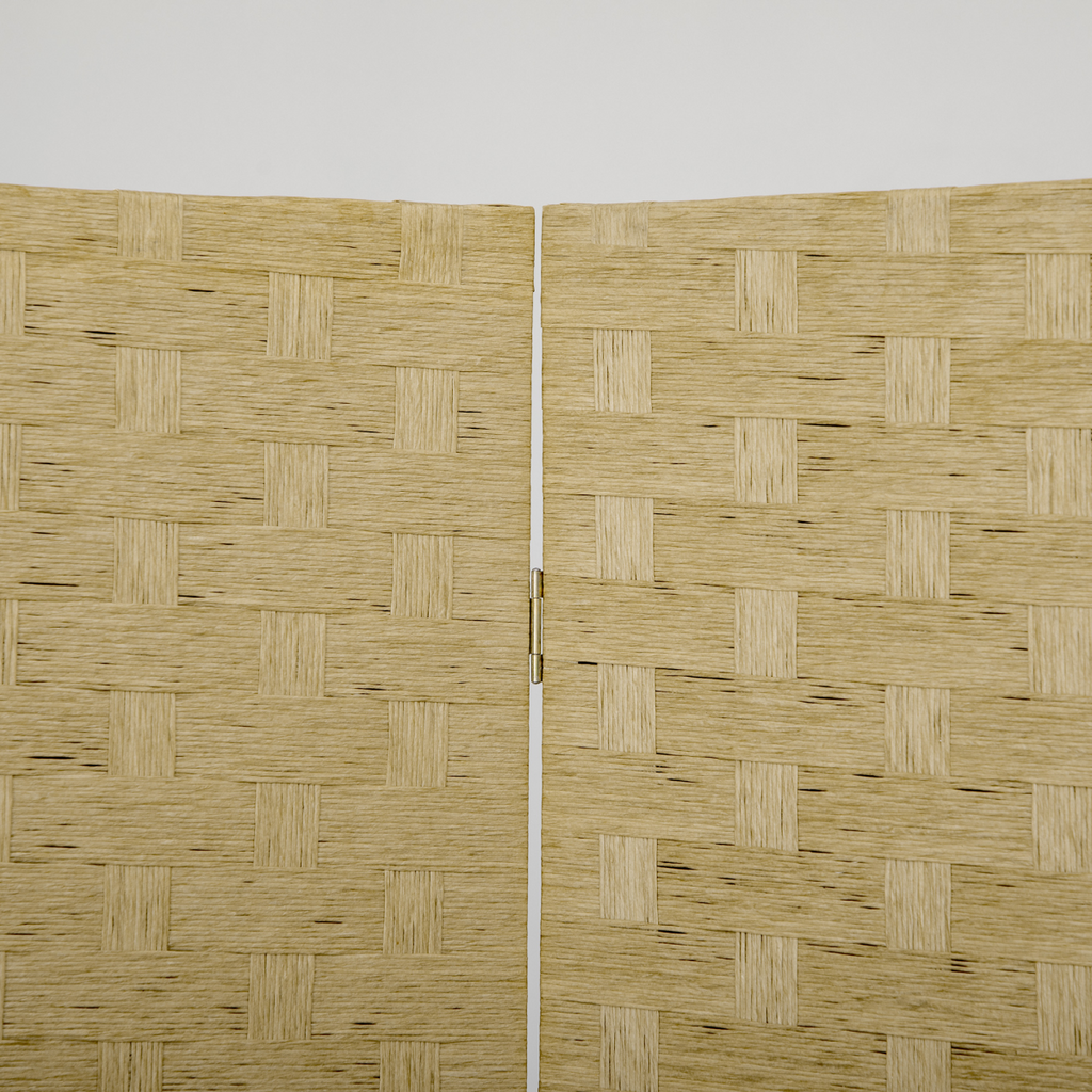 4-Panel Folding Wall Divider Room, Wave Fibre Privacy Screen Panels, Brown