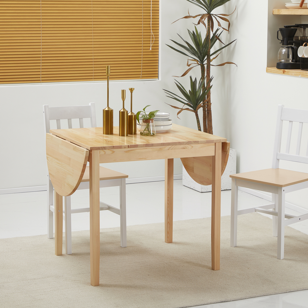Expandable Pinewood Drop Leaf Dining Table for 4-6 People - Natural Finish