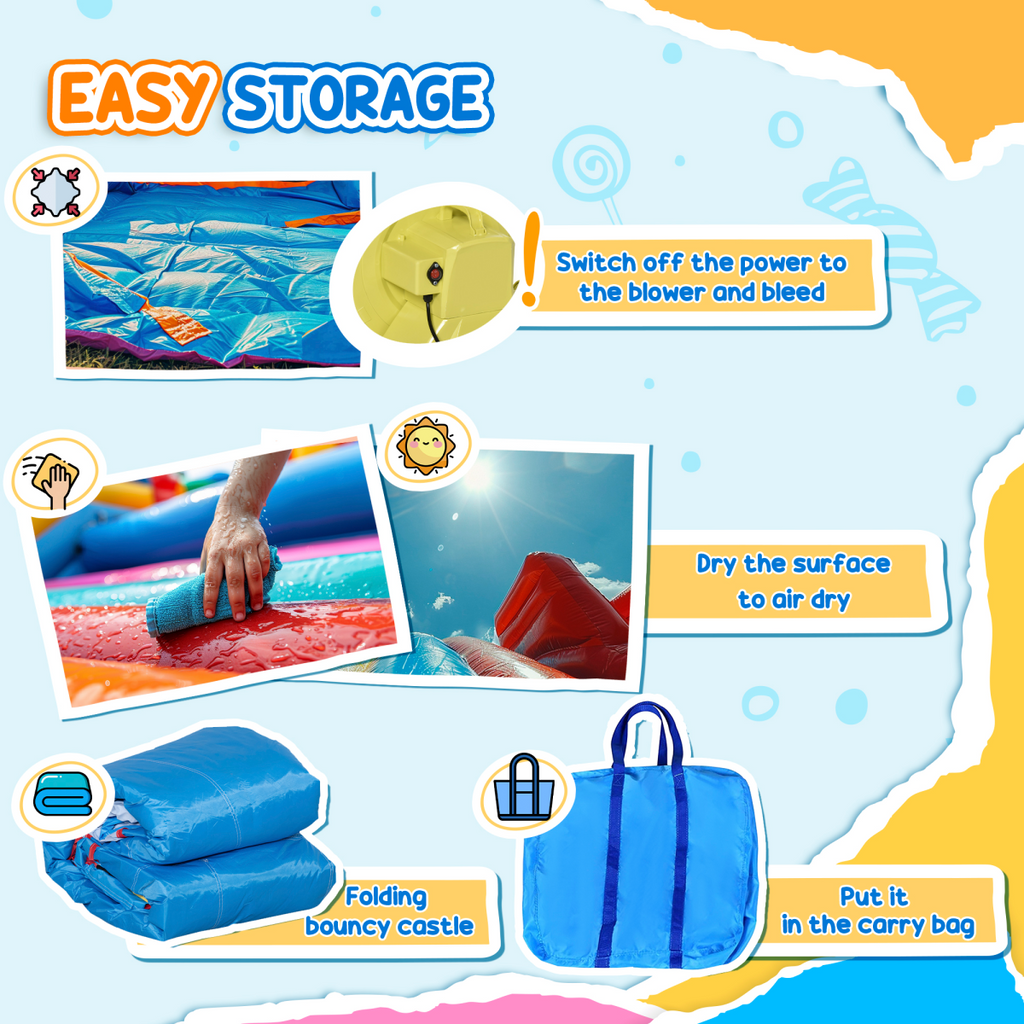 Kids Inflatable Bouncy Castle 6 in 1 Water Slide Water Gun Air Blower