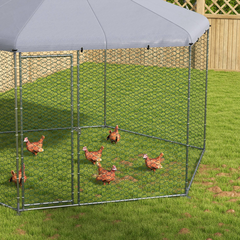 PawHut Walk in Chicken Run with Cover for 10-15 Chickens, Hens, Rabbits, Ducks