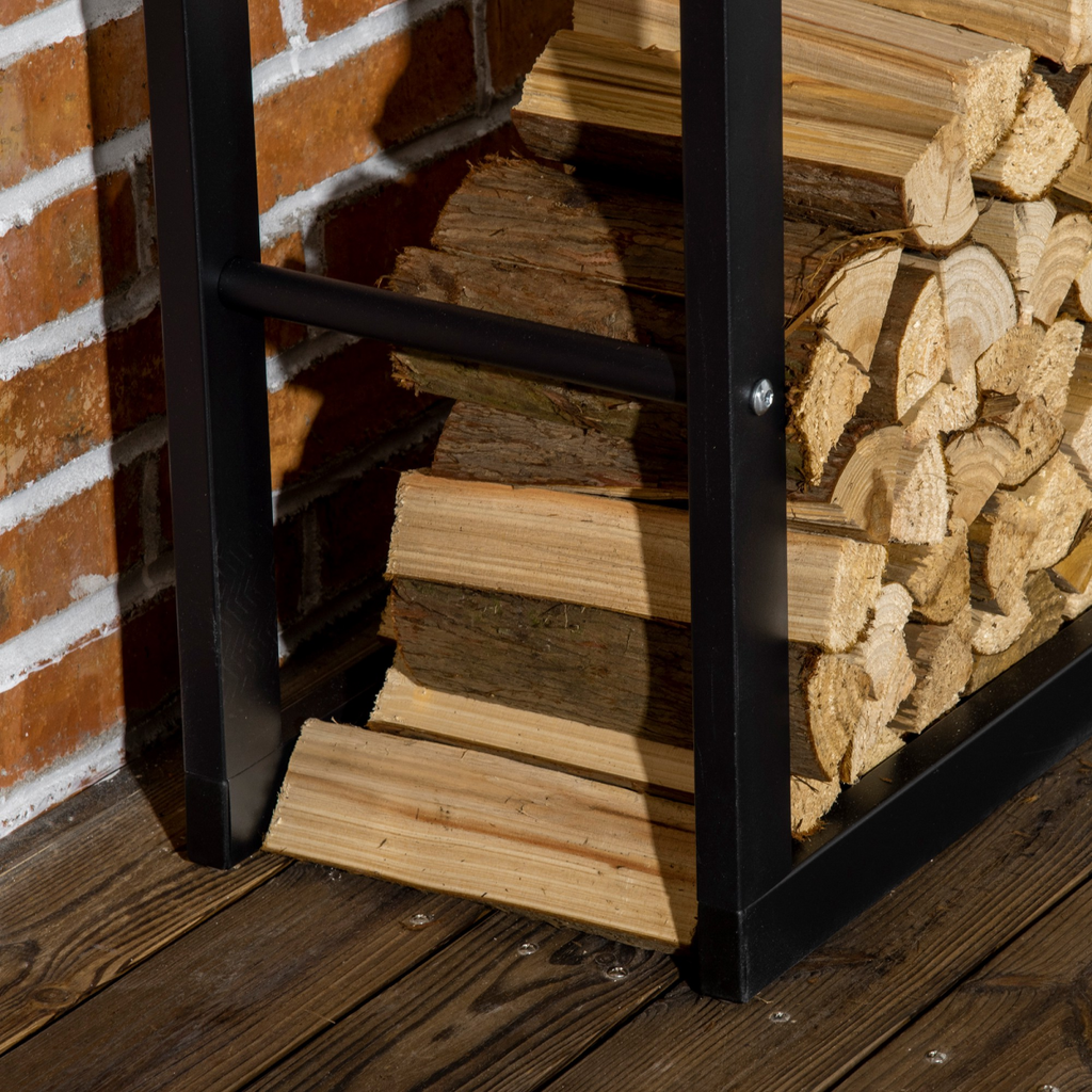 150cm Metal Firewood Log Holder Rack Elevated Design Balanced Base Side Rails