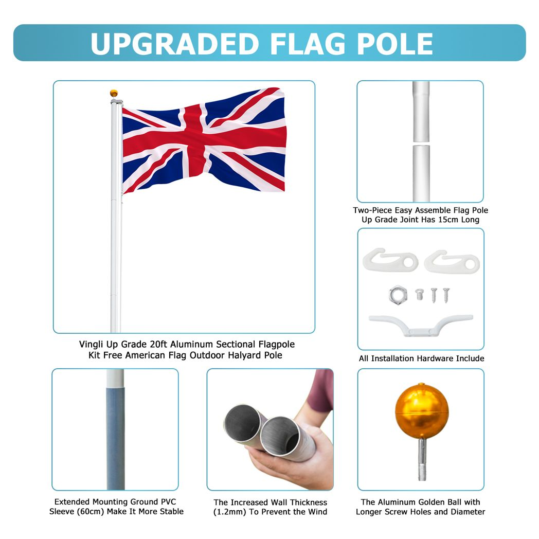 5.1*5.1*600cm Aluminum Alloy Splicing Flagpole Adjustable And Retractable