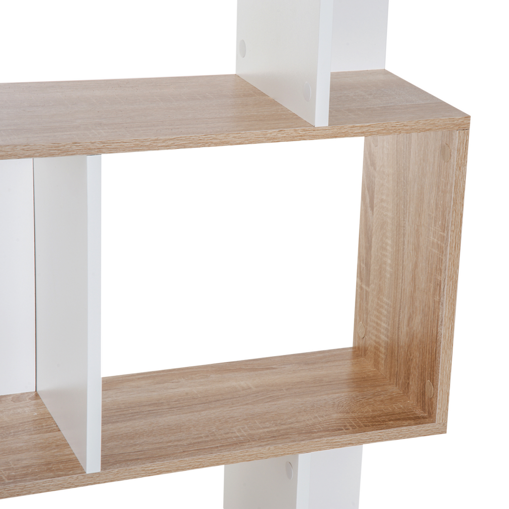 5-tier Display Shelving Storage Bookcase S Shape design Unit Natural