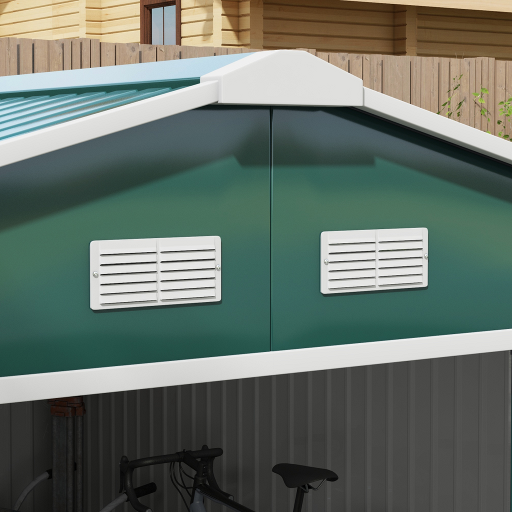 13ft x 11ft Outdoor Roofed Metal Storage Shed Foundation Vent & Doors Green
